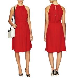 Kate Spade Dress Carlie Halter Dress Vibrant Red Gathered Waist Crepe Size 8